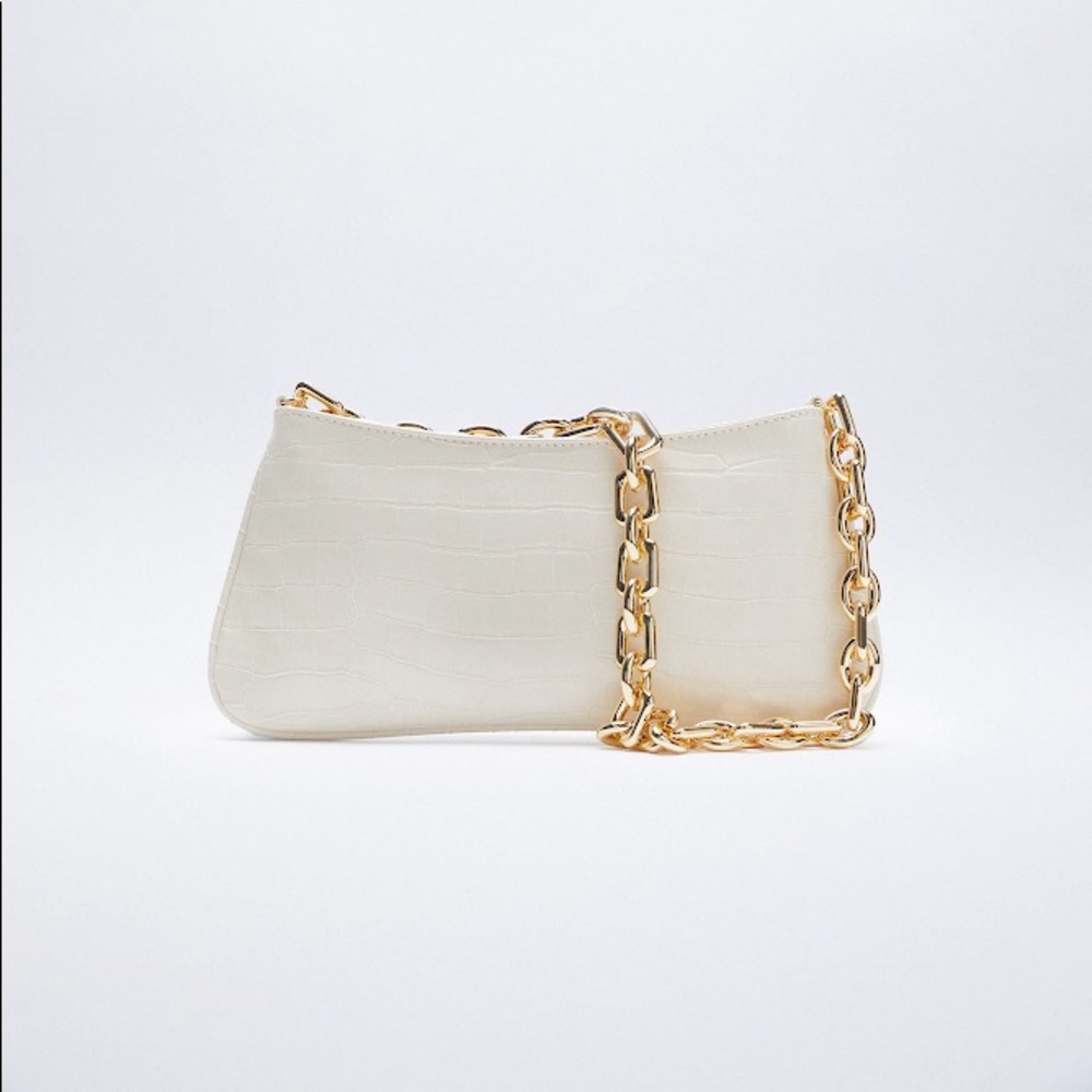 Zara Embossed Chain Strap Animal Embossed Shoulder Bag White